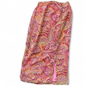 JH Collectibles Paisley‎ Print Midi Skirt Button Front Slit Hem Colorful